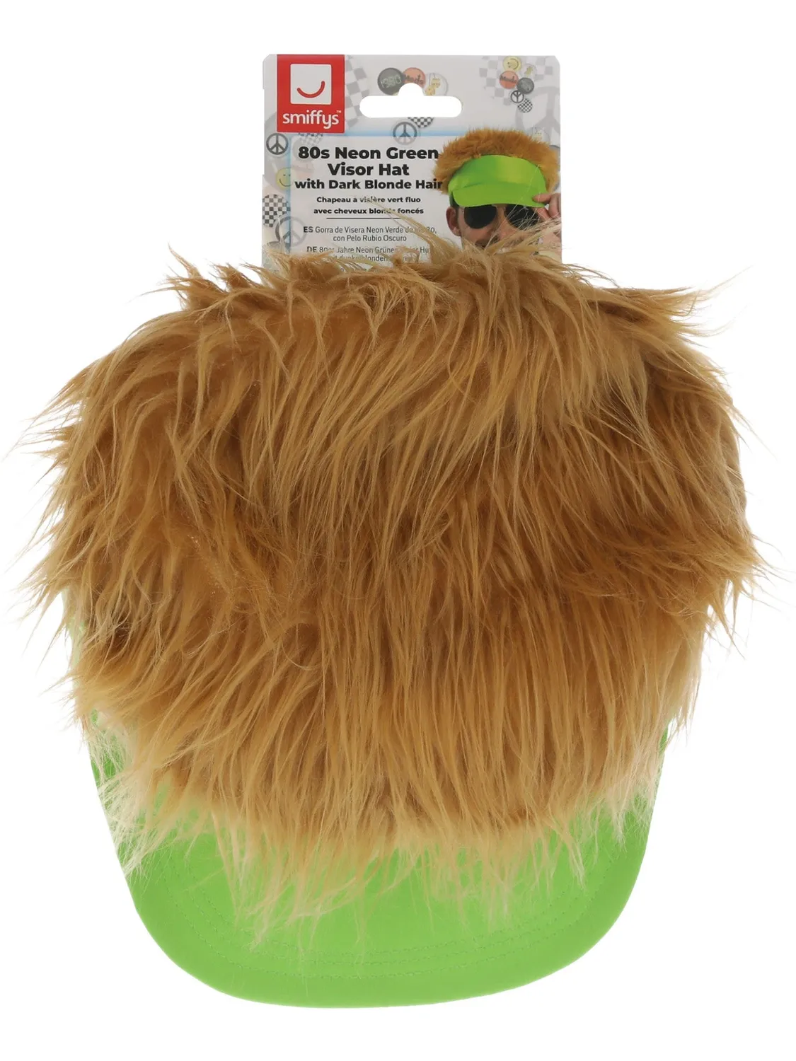 Smiffys visiera verde neon con capelli parrucca 80s