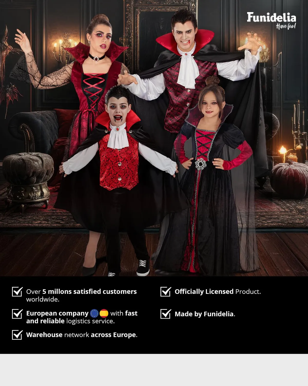 Funidelia Costume Vampira Donna Nero Gotico con Colletto