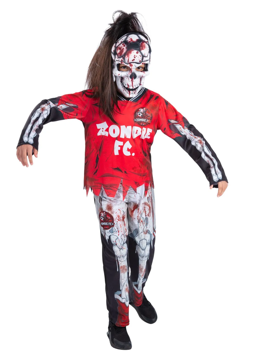 Smiffys Zombie FC Footballer Skeleton costume rosso 10-12 anni
