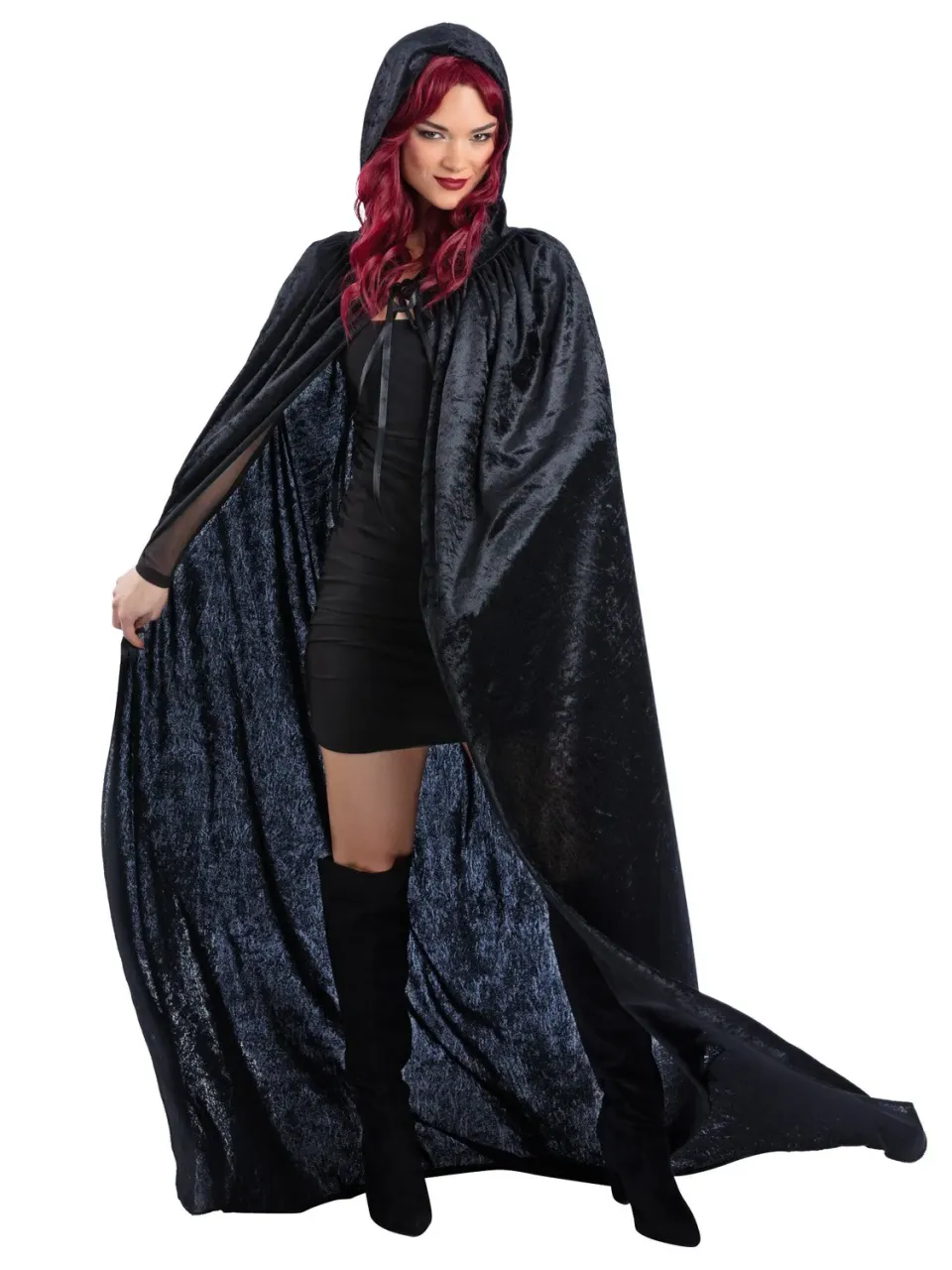Smiffys Black Velour mantello adulto nero con cappuccio