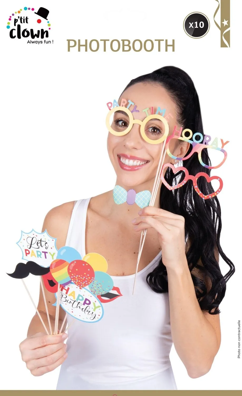 P'tit Clown Re22739 kit photobooth compleanno 10 pezzi multicolore