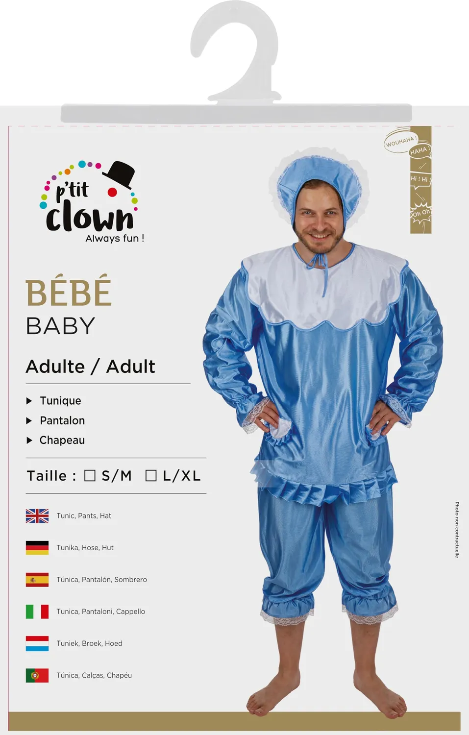 P'tit Clown Costume Neonato adulto L-XL blu umoristico