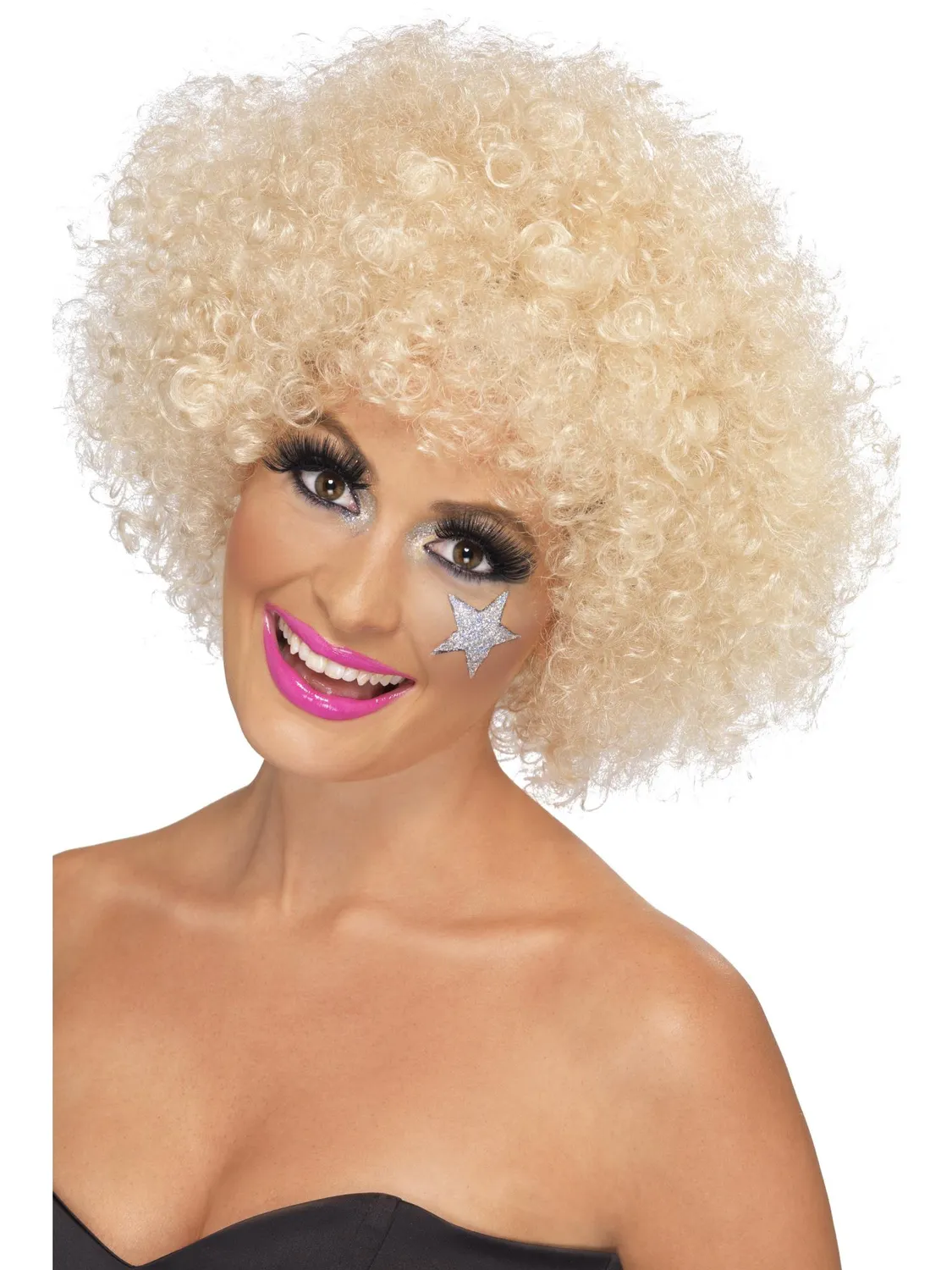Smiffys 70s Funky Afro parrucca nera adulto voluminosa