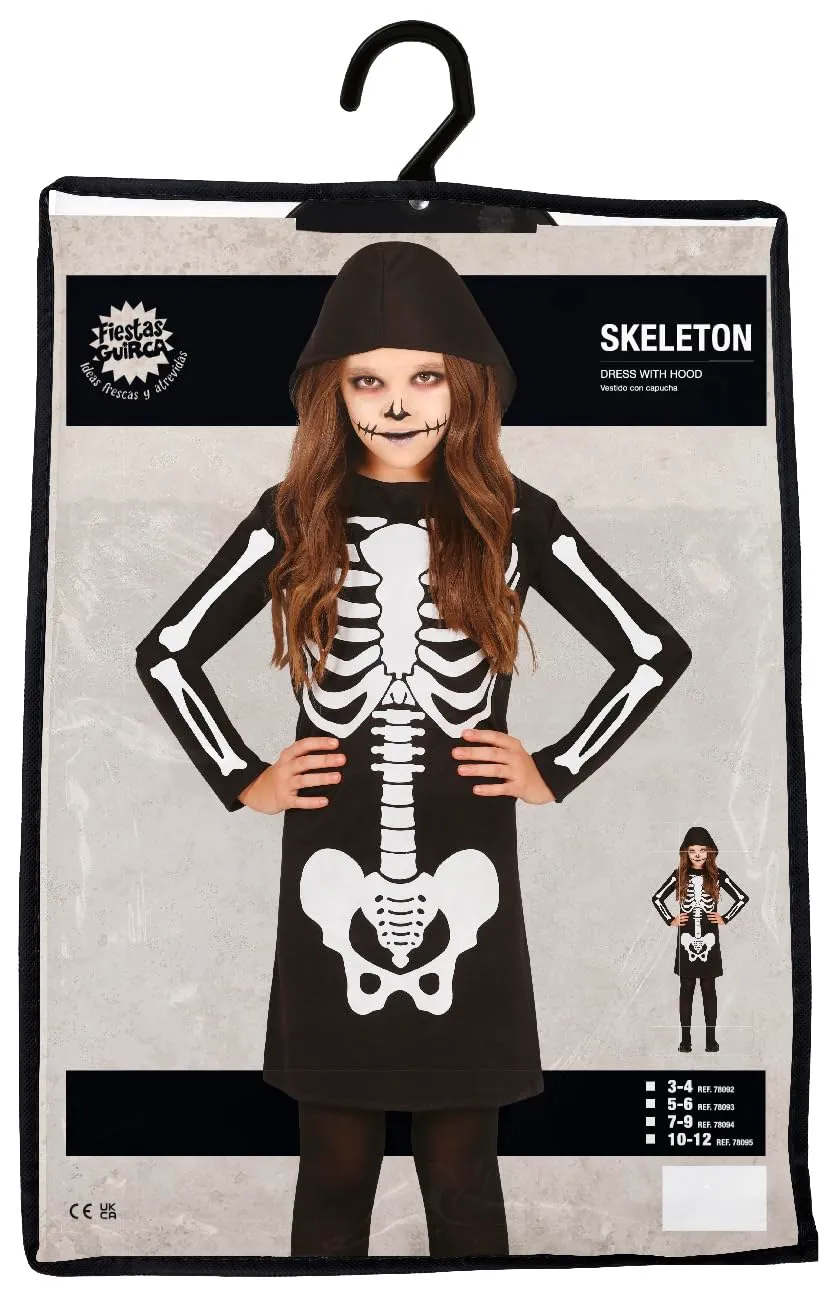 Fiestas Guirca scheletro costume bambina 7-9 anni cappuccio