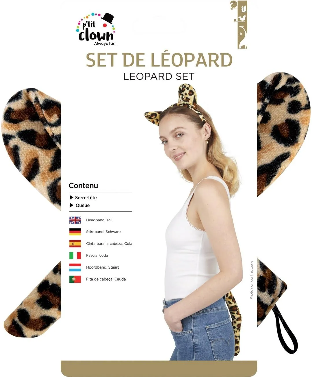 P'tit Clown Set Leopardato Adulto Archetto Coda Accessori