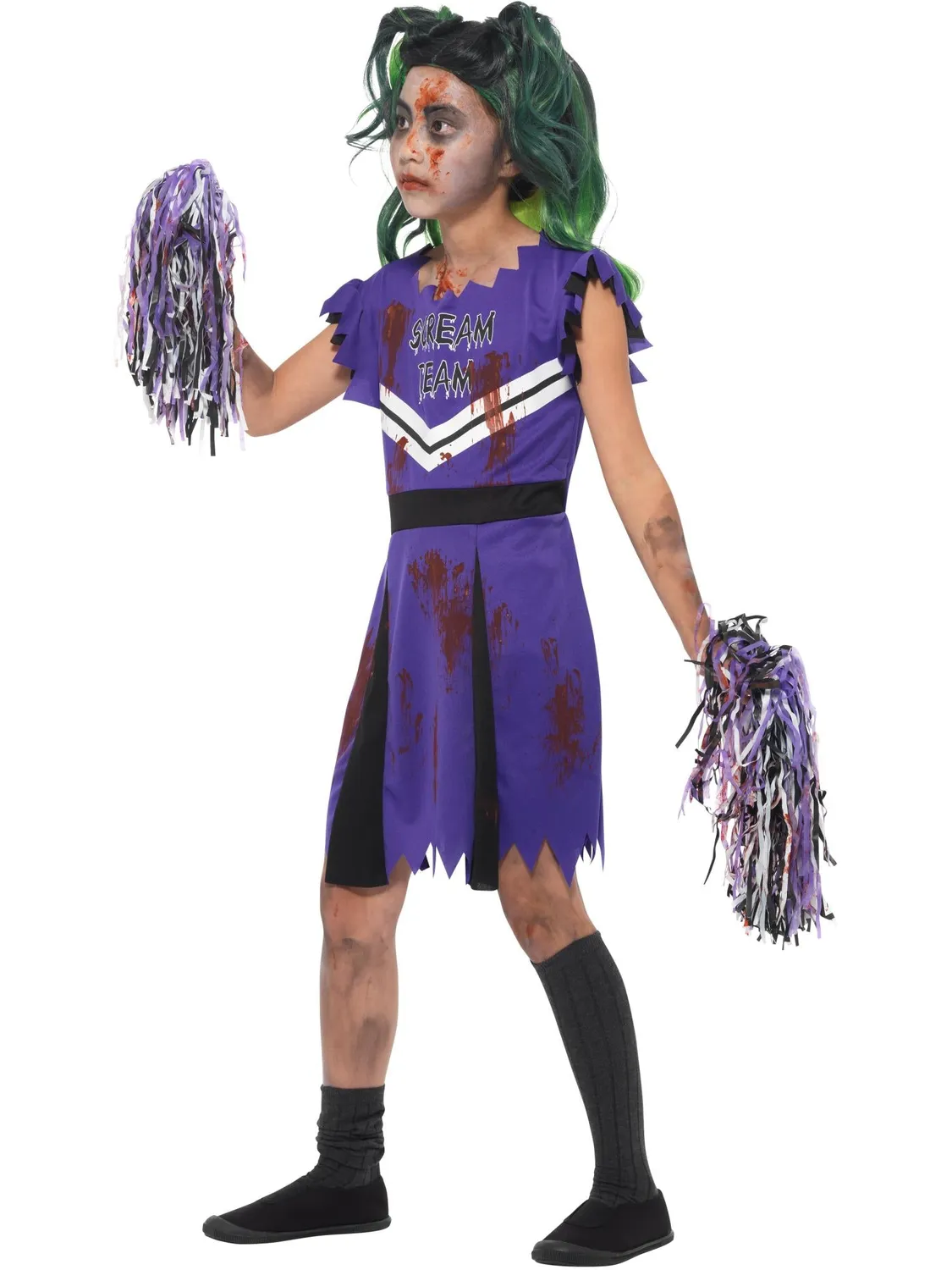 Smiffys Dark Cheerleader costume bambina nero viola 7-9 anni