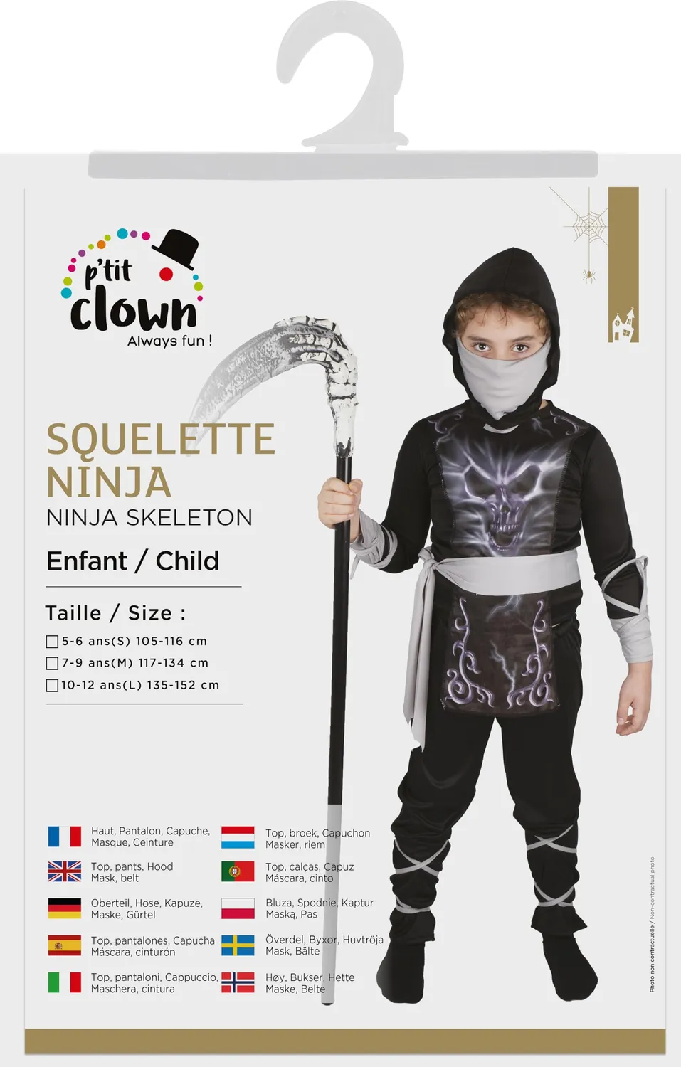 P'tit Clown Ninja Scheletro costume bambino Halloween