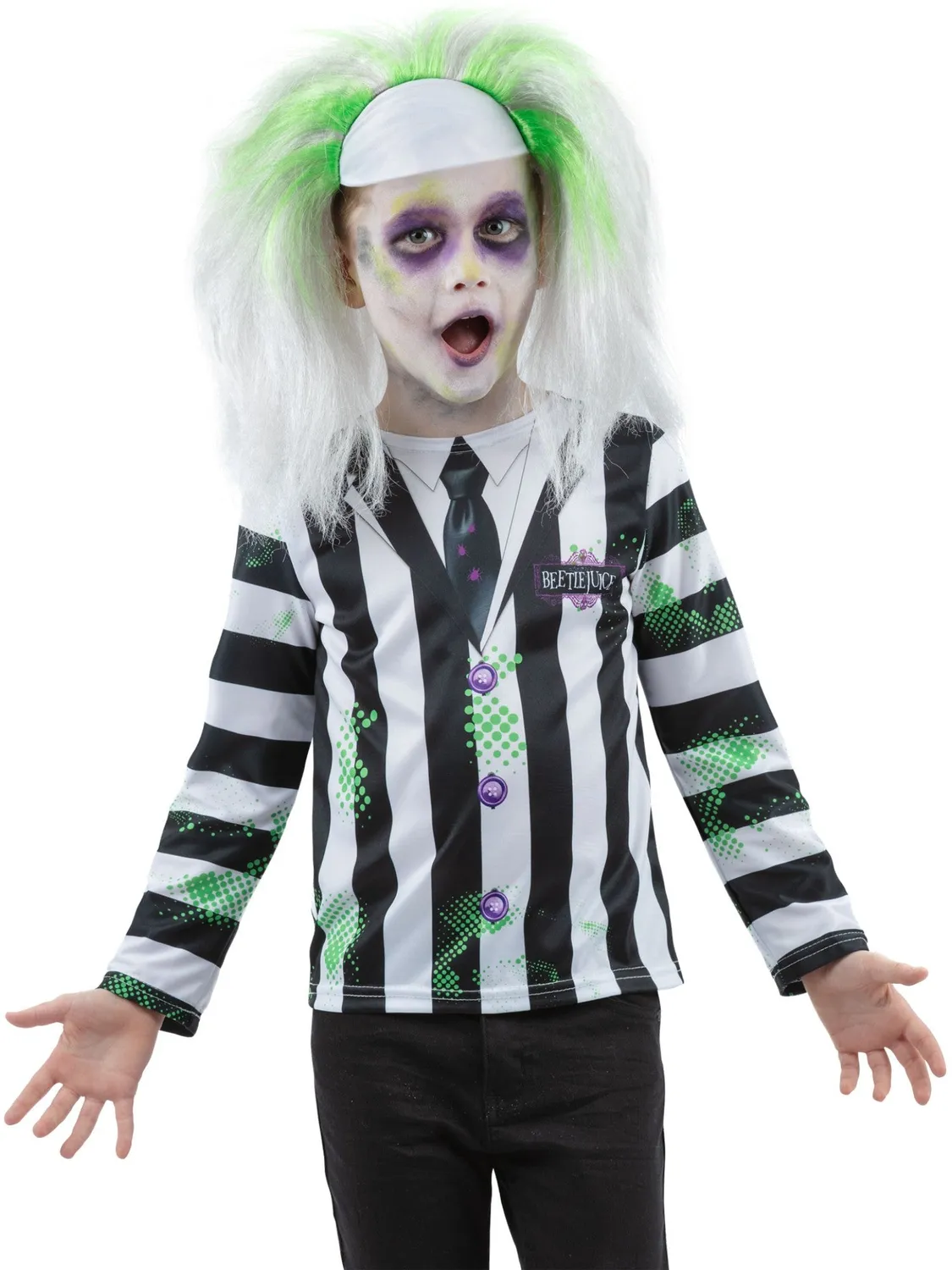 Smiffys Beetlejuice Maglia Bambino M 7-9 Rigata