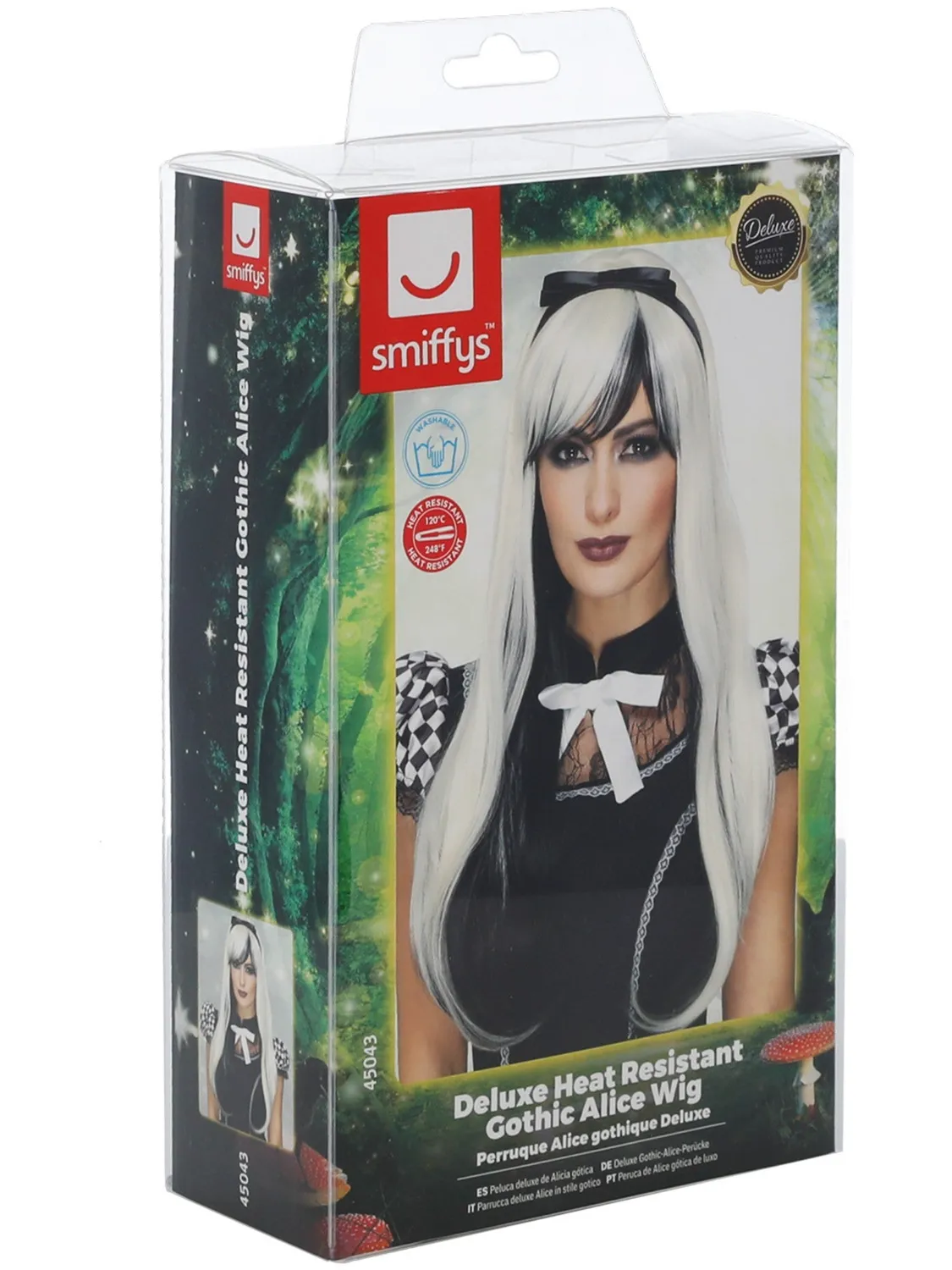 Smiffys Gothic Alice Deluxe parrucca nero-bianco con fiocco