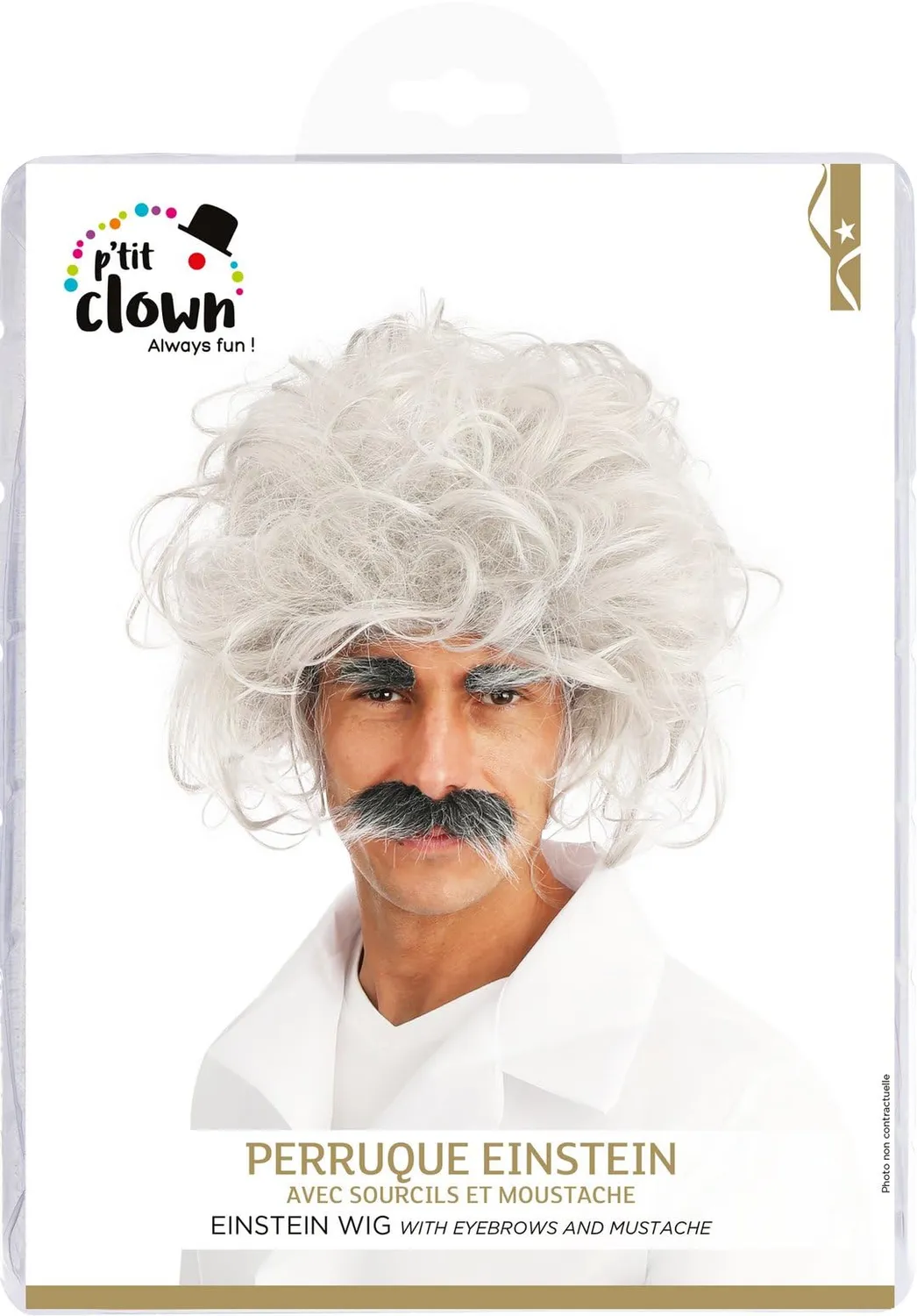 P'tit Clown Einstein parrucca bianca con baffi e sopracciglia