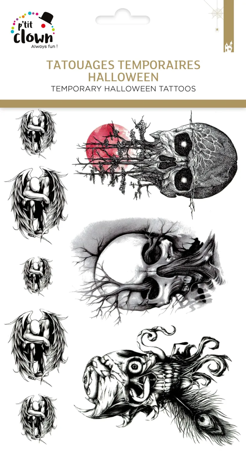 P'tit Clown Tatuaggi Effimeri Teschi Neri Halloween