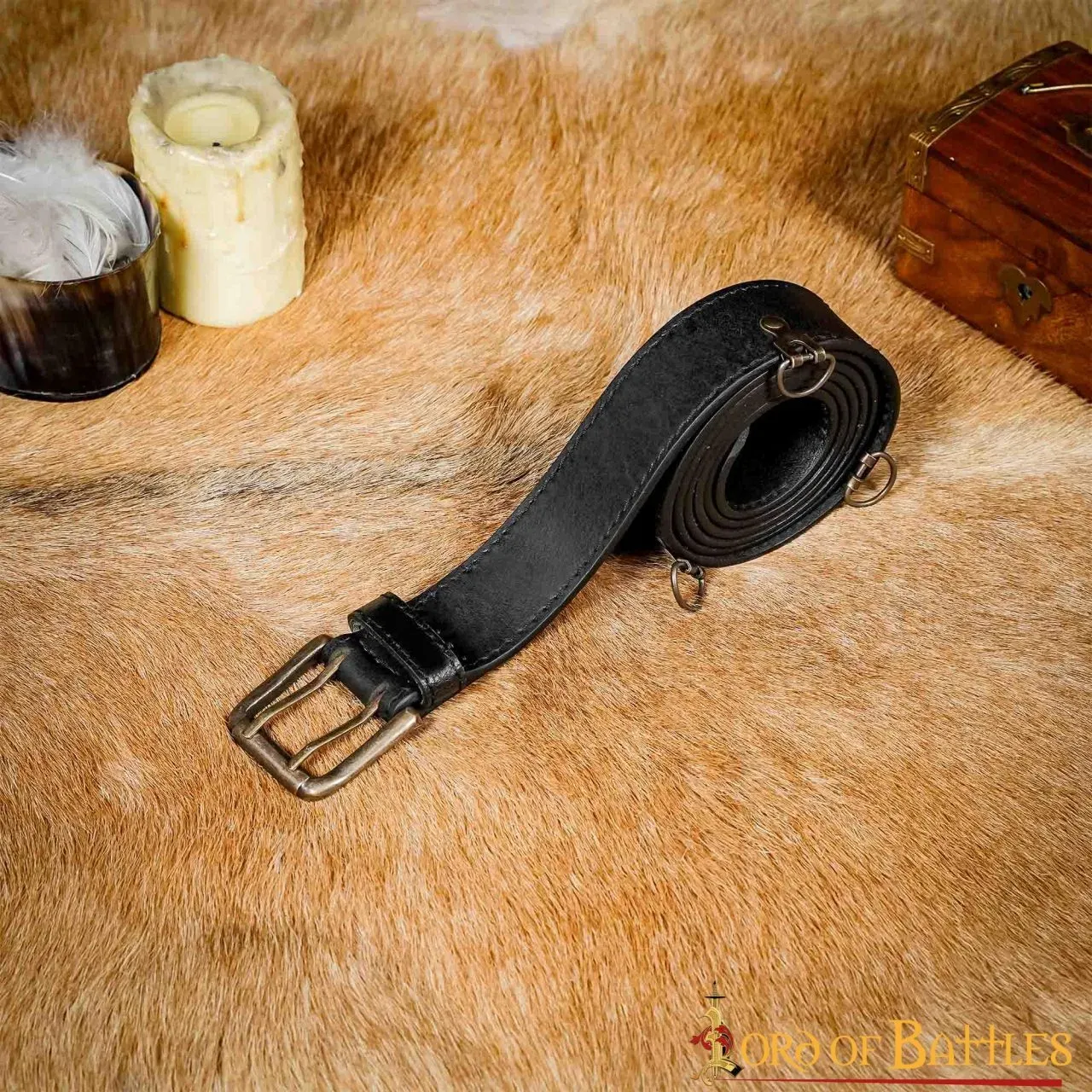 La Bottega di Merlino Cintura cuoio nera anelli ottone costume