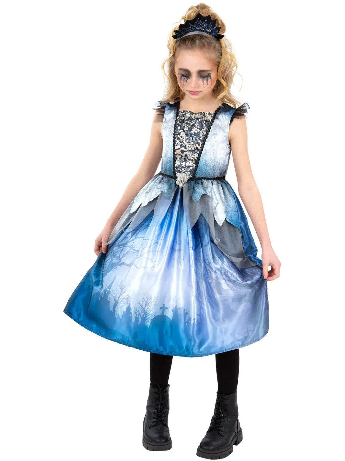 Smiffys Spirit Bride costume bambina blu con tiara