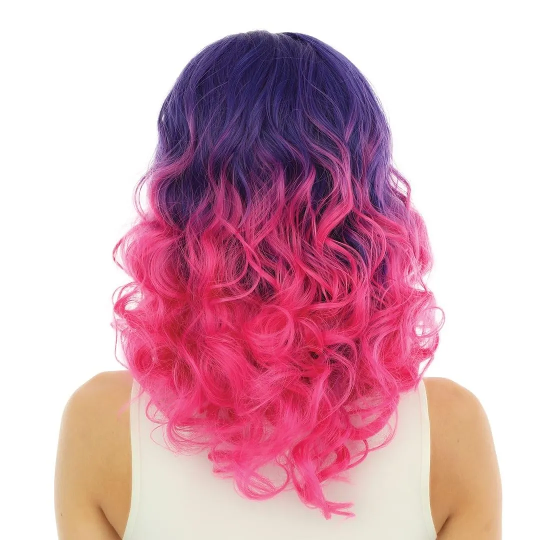 P'tit Clown parrucca lunga riccia rosa tie dye lusso