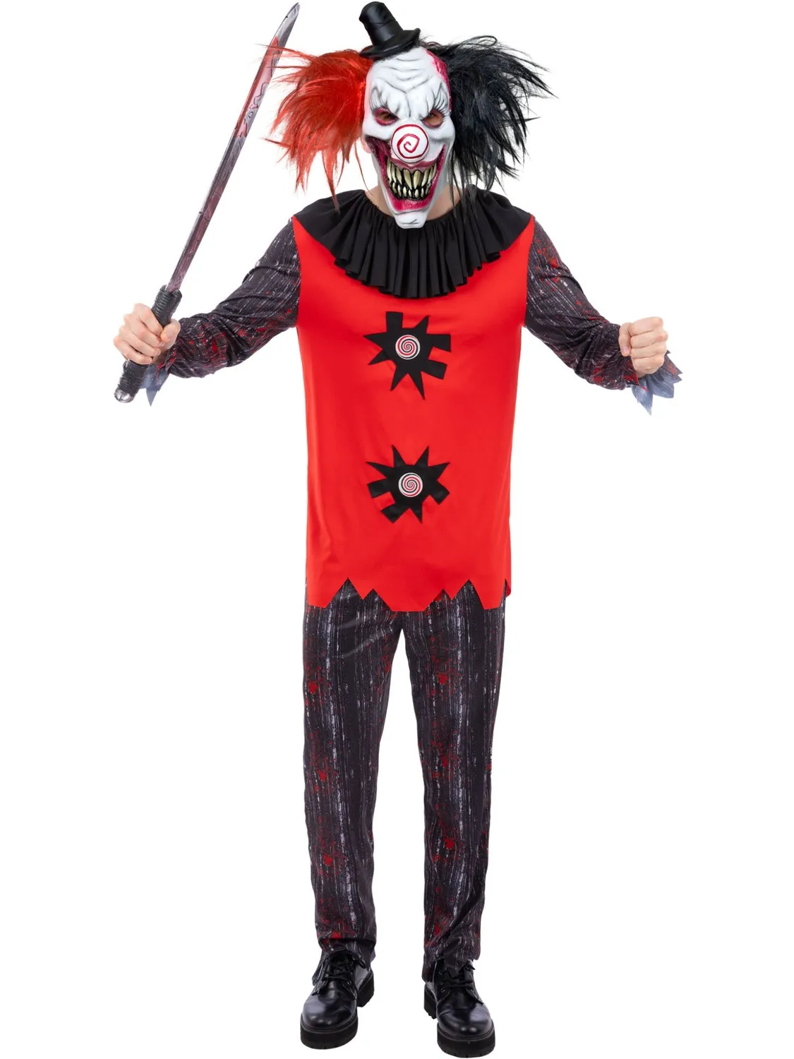 Smiffys Jester Chuckles costume clown uomo rosso 3 pezzi