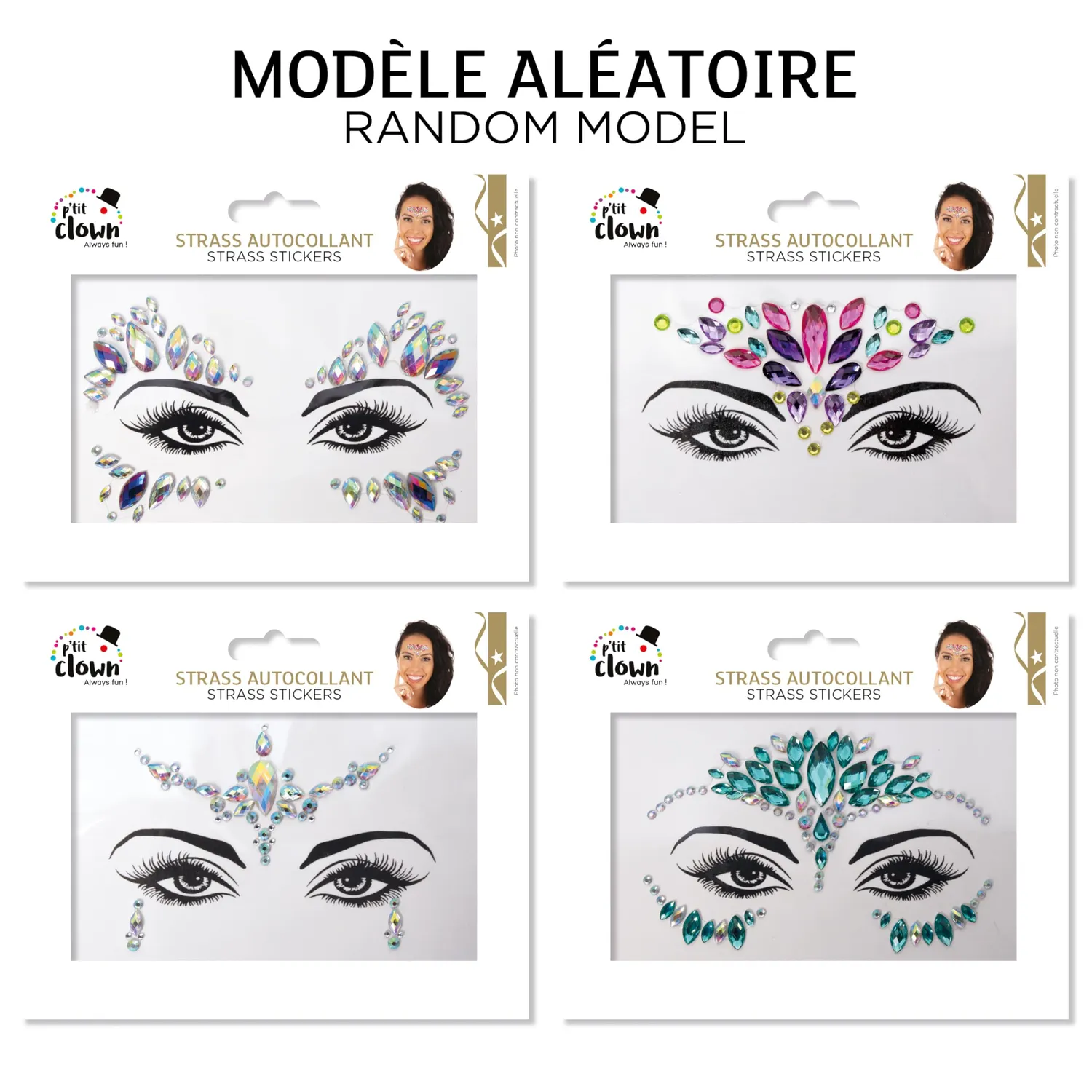 P'tit Clown strass adesivi viso modello casuale autoadesivi