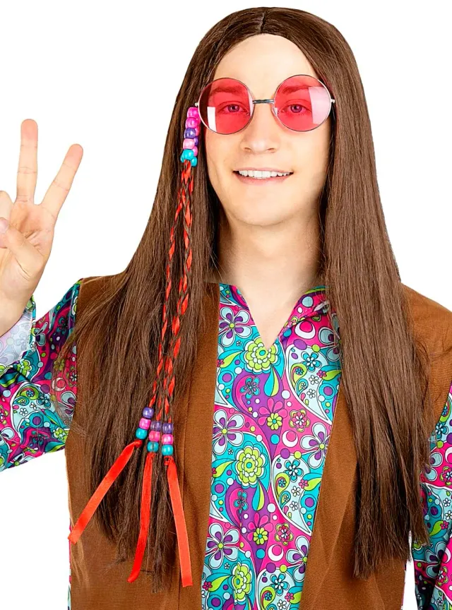 Funidelia Anni 60 Hippy parrucca castana unisex lunga