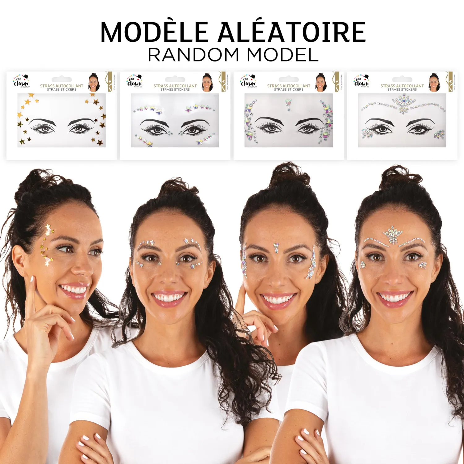 P'tit Clown III strass viso adesivi modello casuale