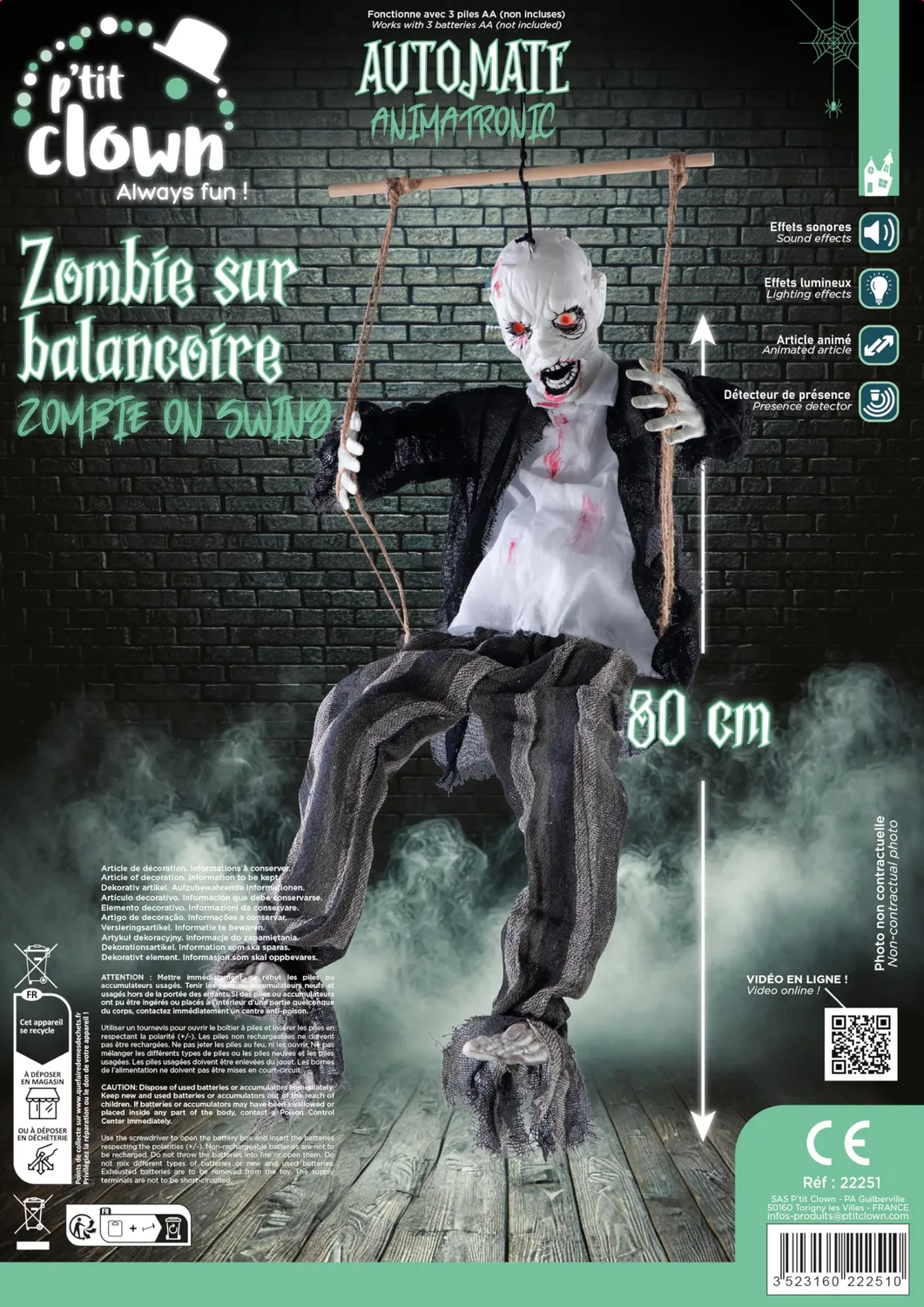 P'tit Clown 22251 zombie altalena animatronic 80 cm