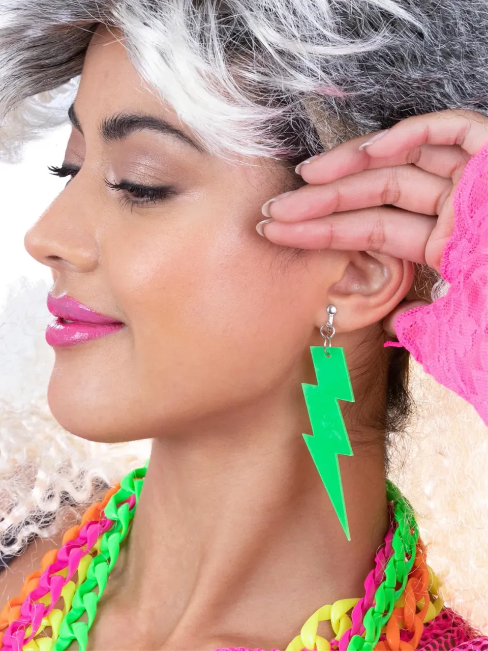 Smiffys Fulmine Orecchini Verdi Neon Donna Clip
