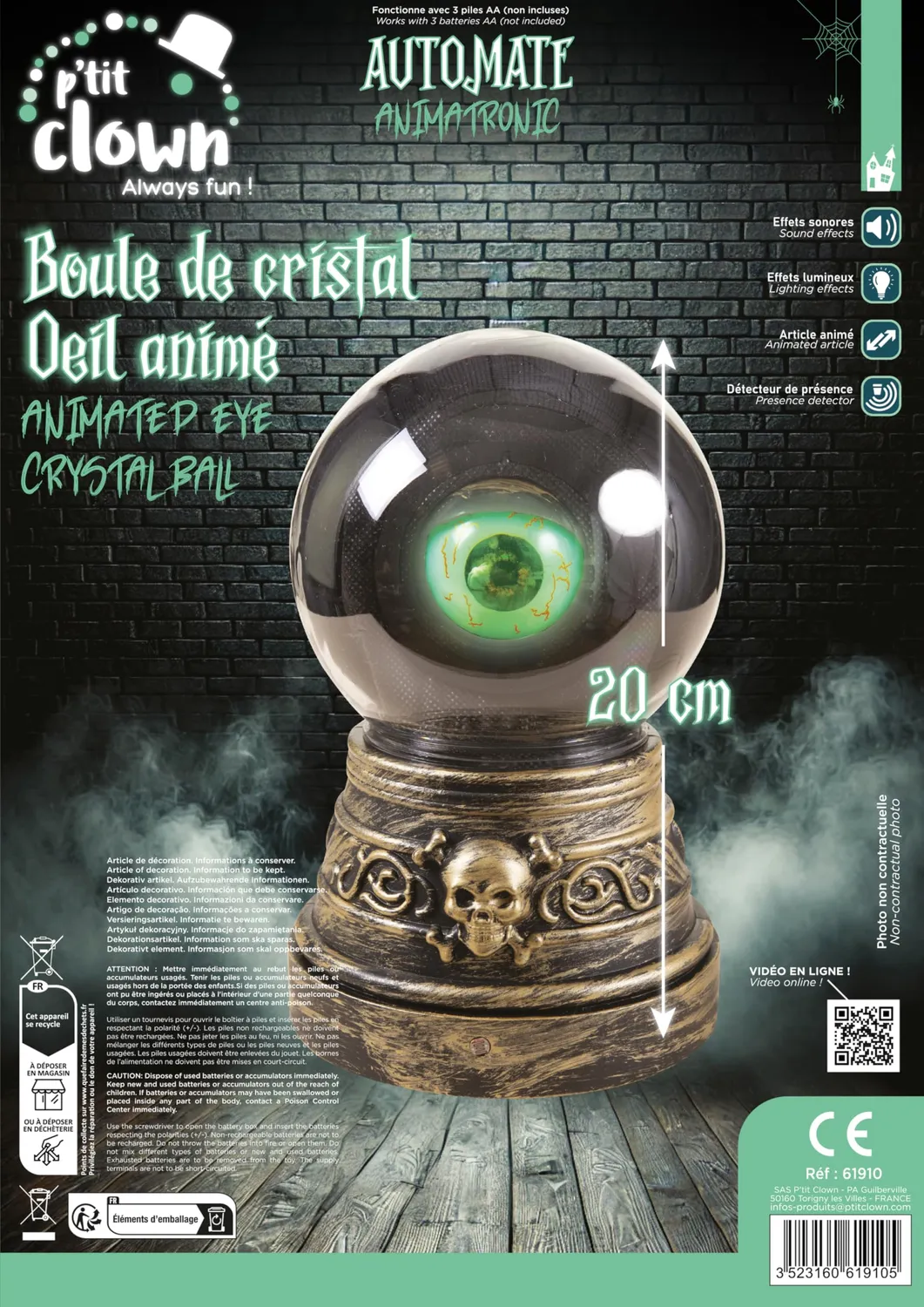 P'tit Clown Sfera Cristallo con Occhio Decorazione 20 cm