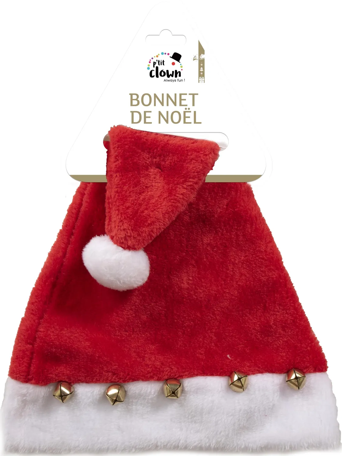 P'tit Clown cappello Babbo Natale poliestere rosso con sonagli