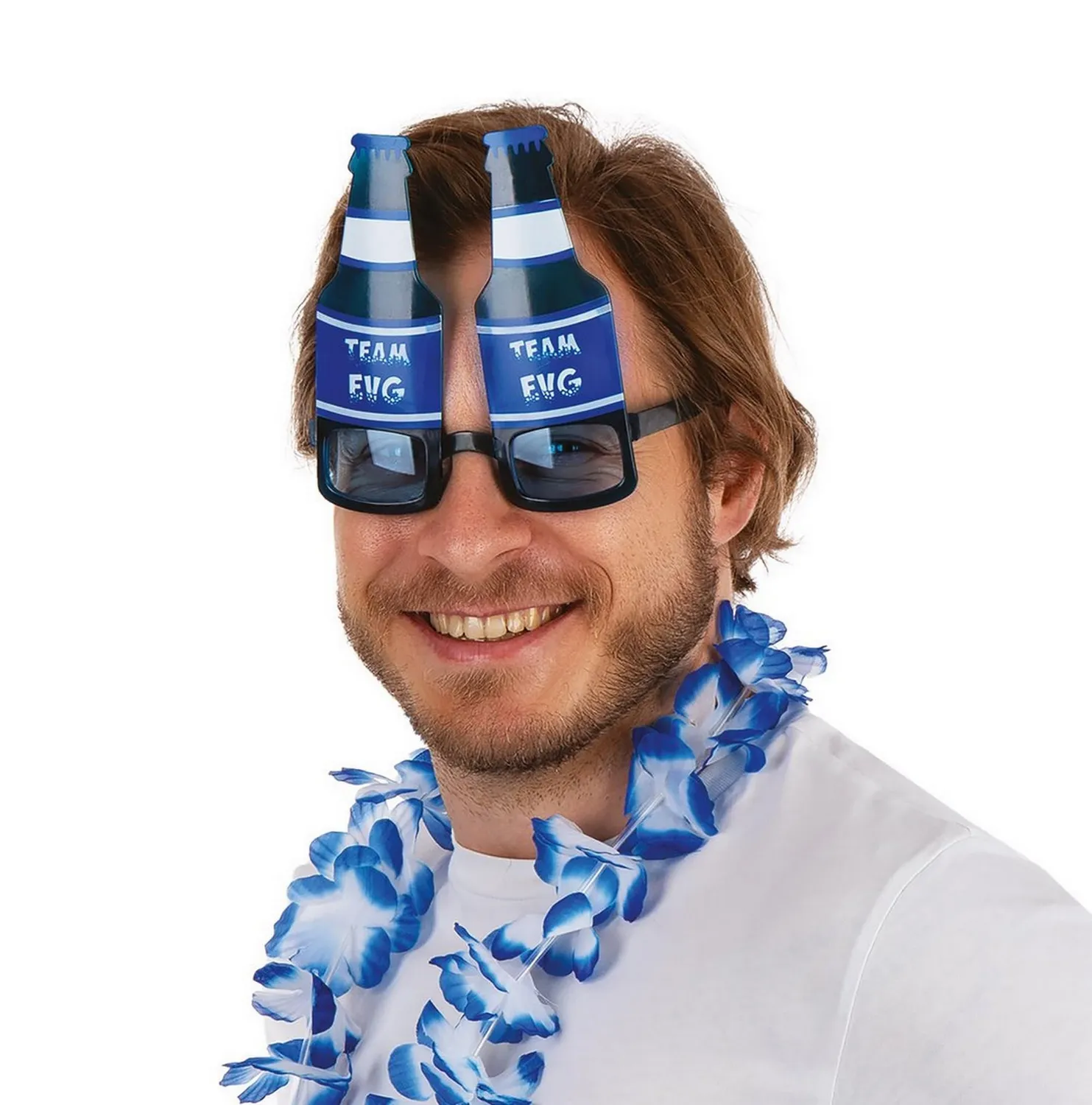 P'tit Clown Team EVG occhiali bottiglie birra blu