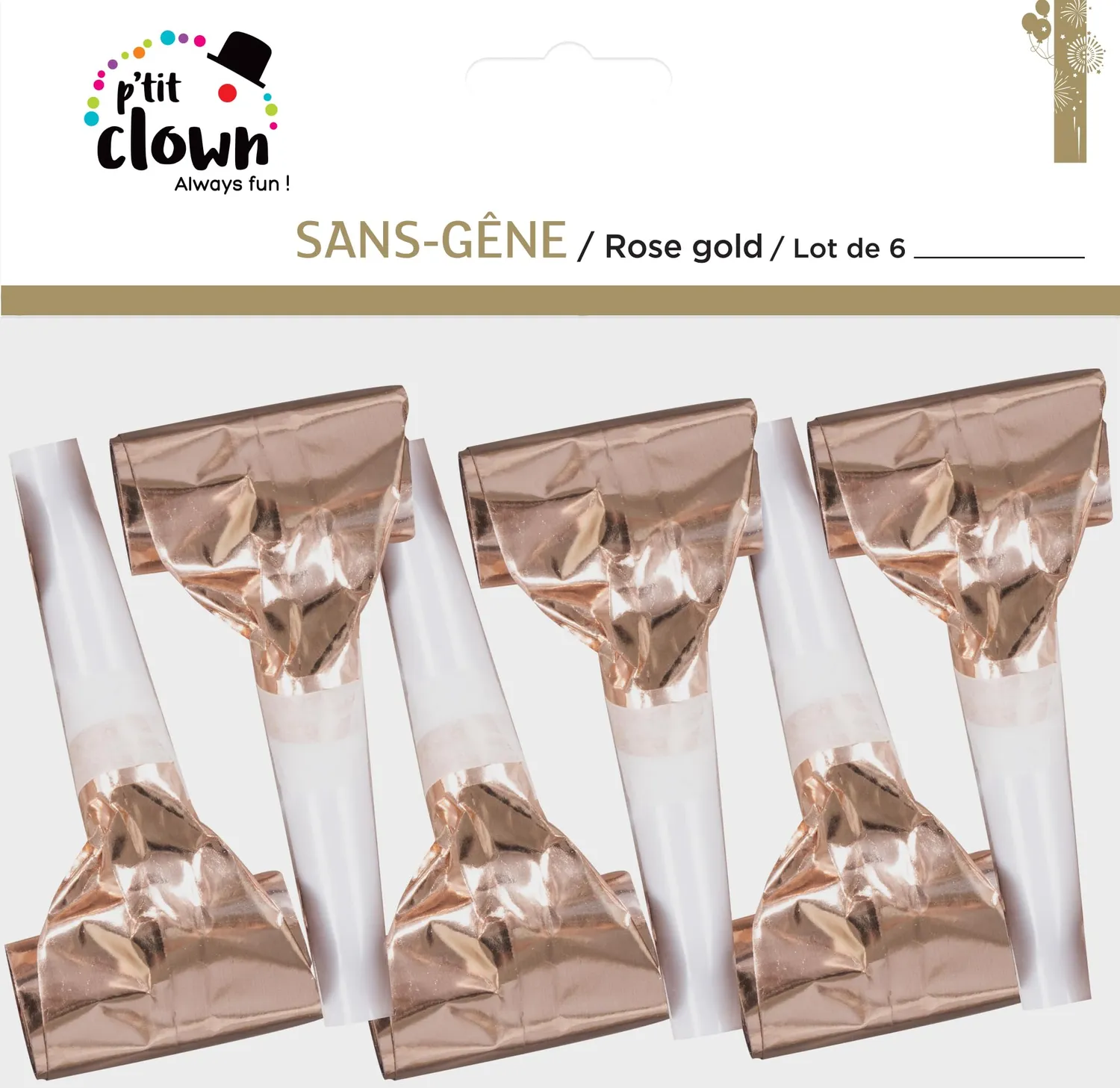 P'tit Clown 32182 occhiali festa oro rosa plastica 6 pezzi