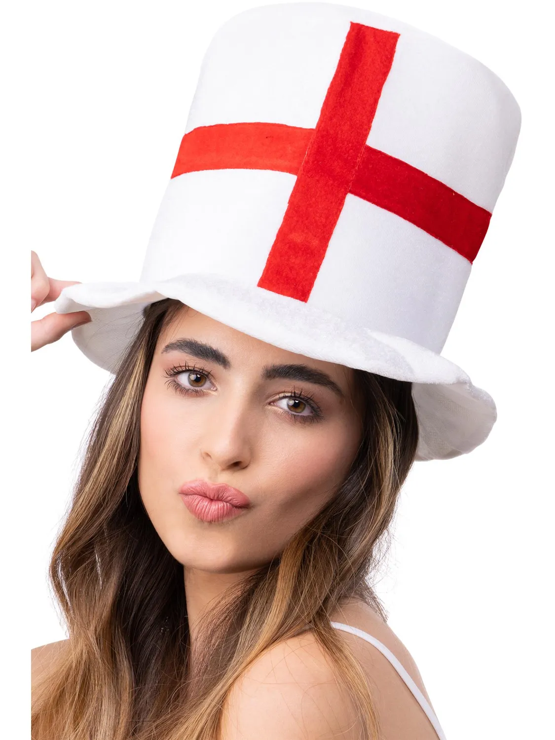 Smiffys England Flag cilindro bianco rosso tifoso