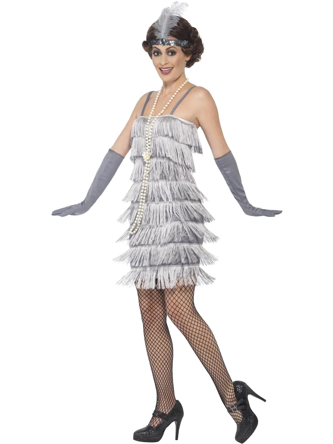 Smiffys Flapper costume donna anni 20 argento con frange