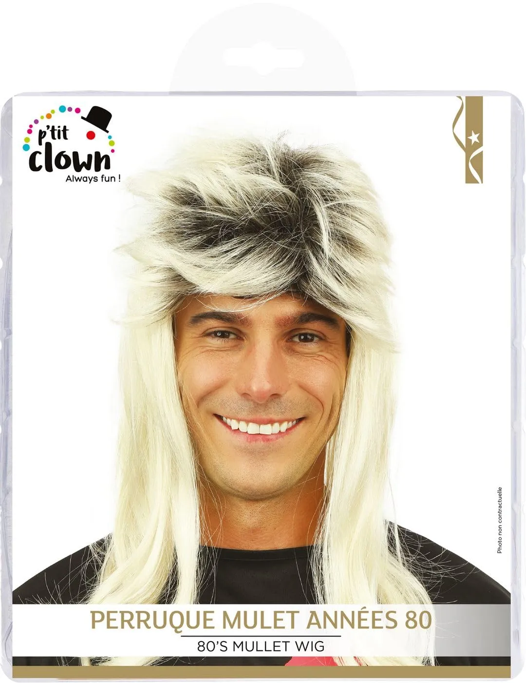 P'tit Clown Anni 80 parrucca mullet bionda triglia