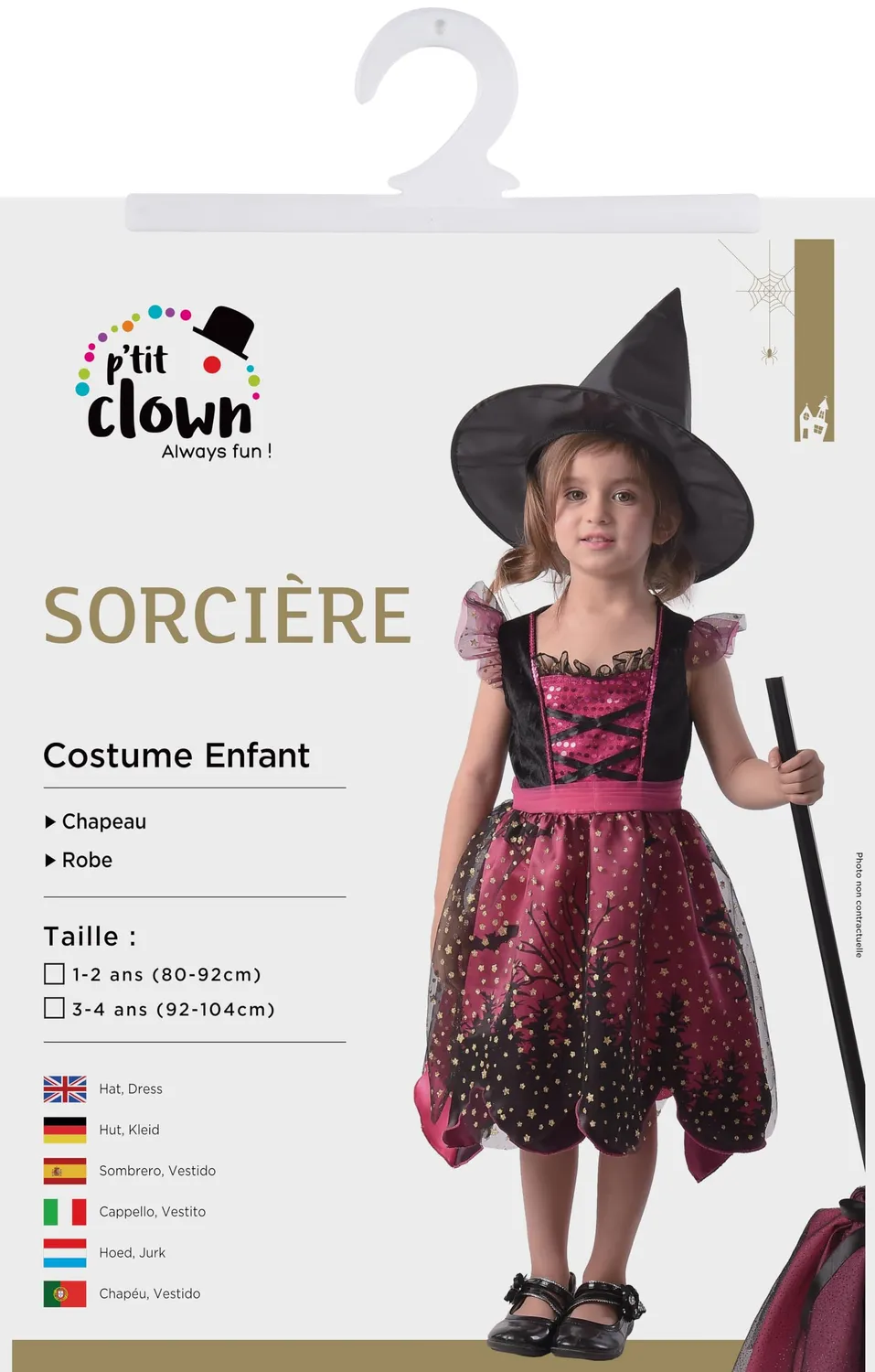 P'tit Clown costume strega bambina vestito con cappello Halloween