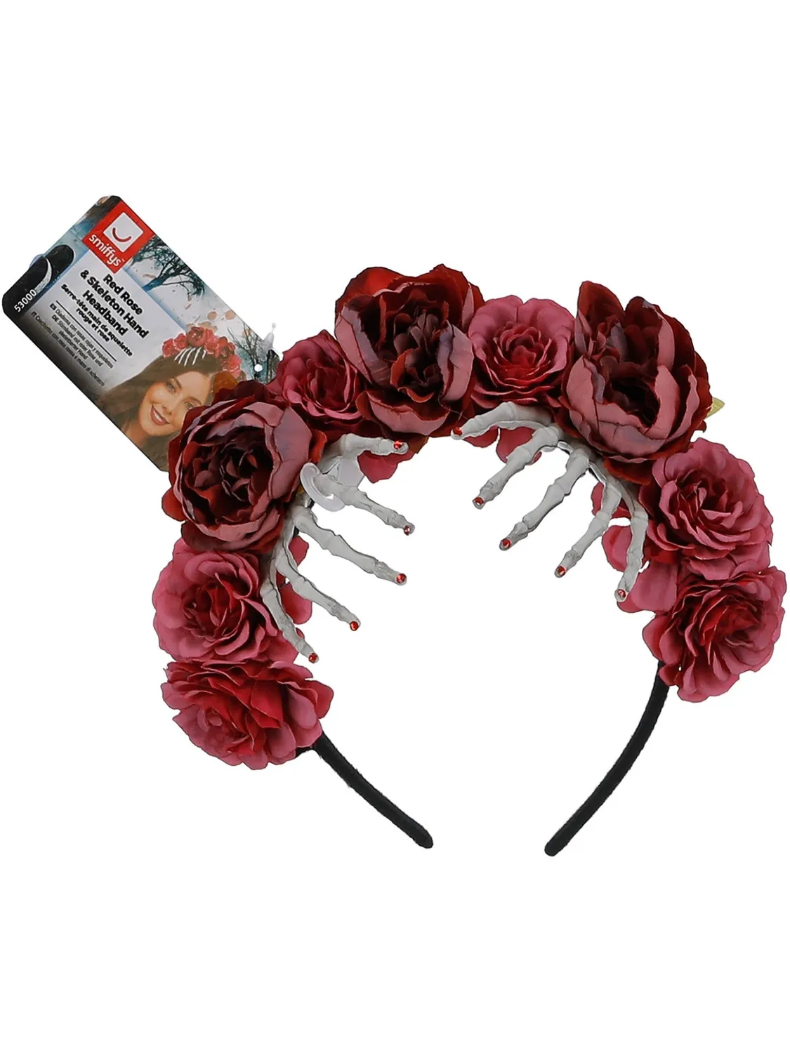 Smiffys Red Rose Skeleton Hand cerchietto Halloween donna