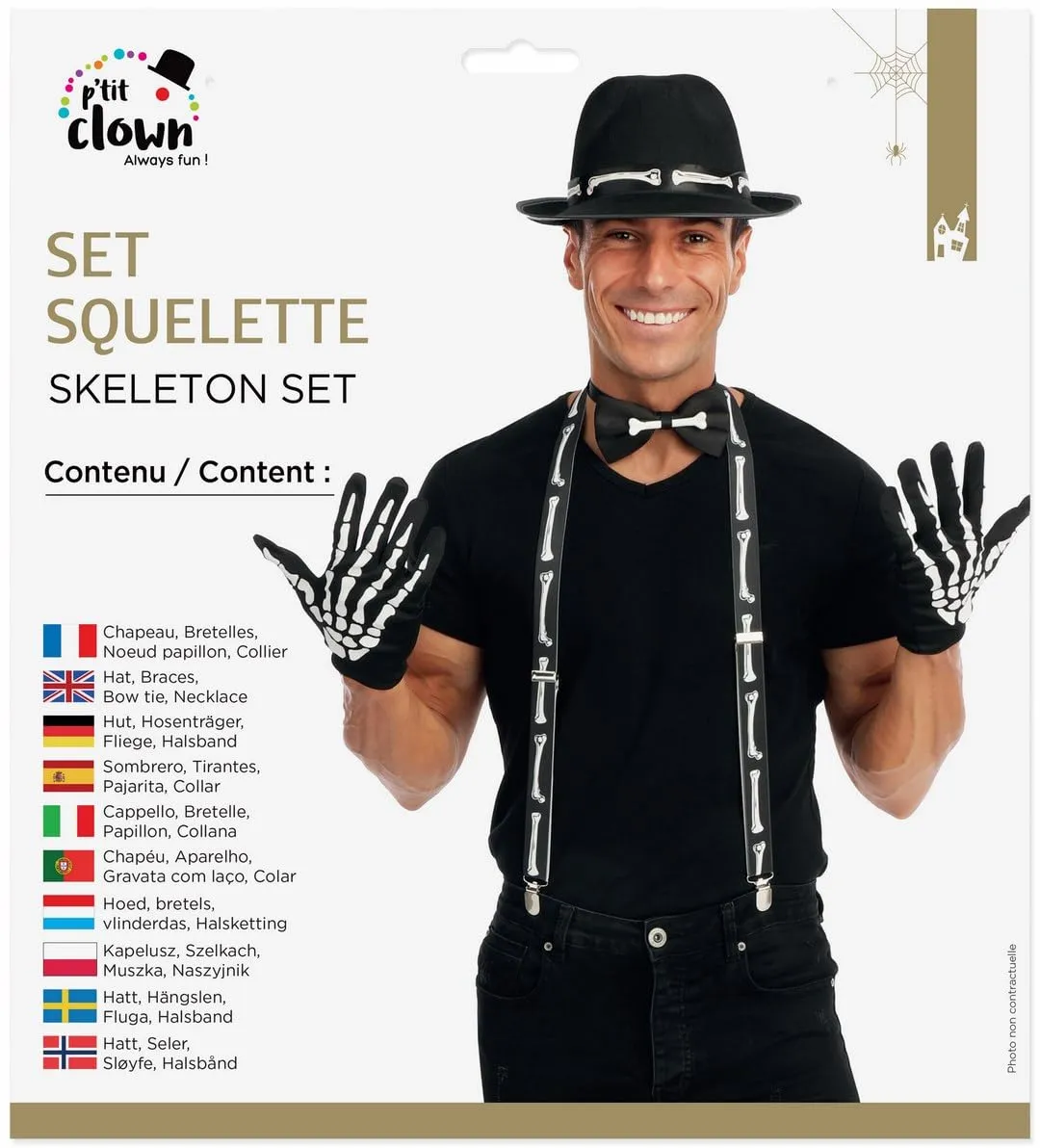 P'tit Clown re22170 set scheletro adulto Halloween 4 pezzi