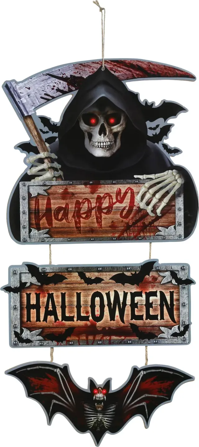 Guirca cartello porta Halloween mietitore 60 cm legno