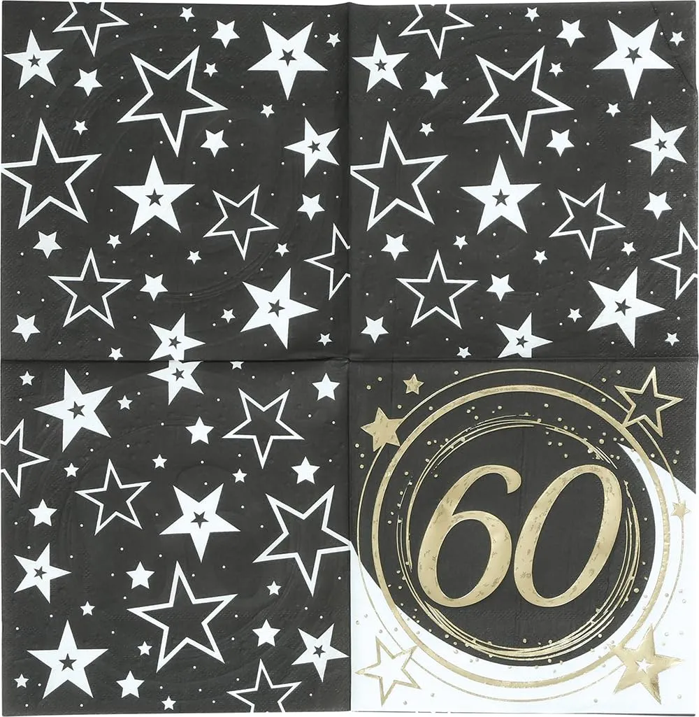 Fiestas Guirca 60 Anni tovaglioli oro nero 12 pezzi