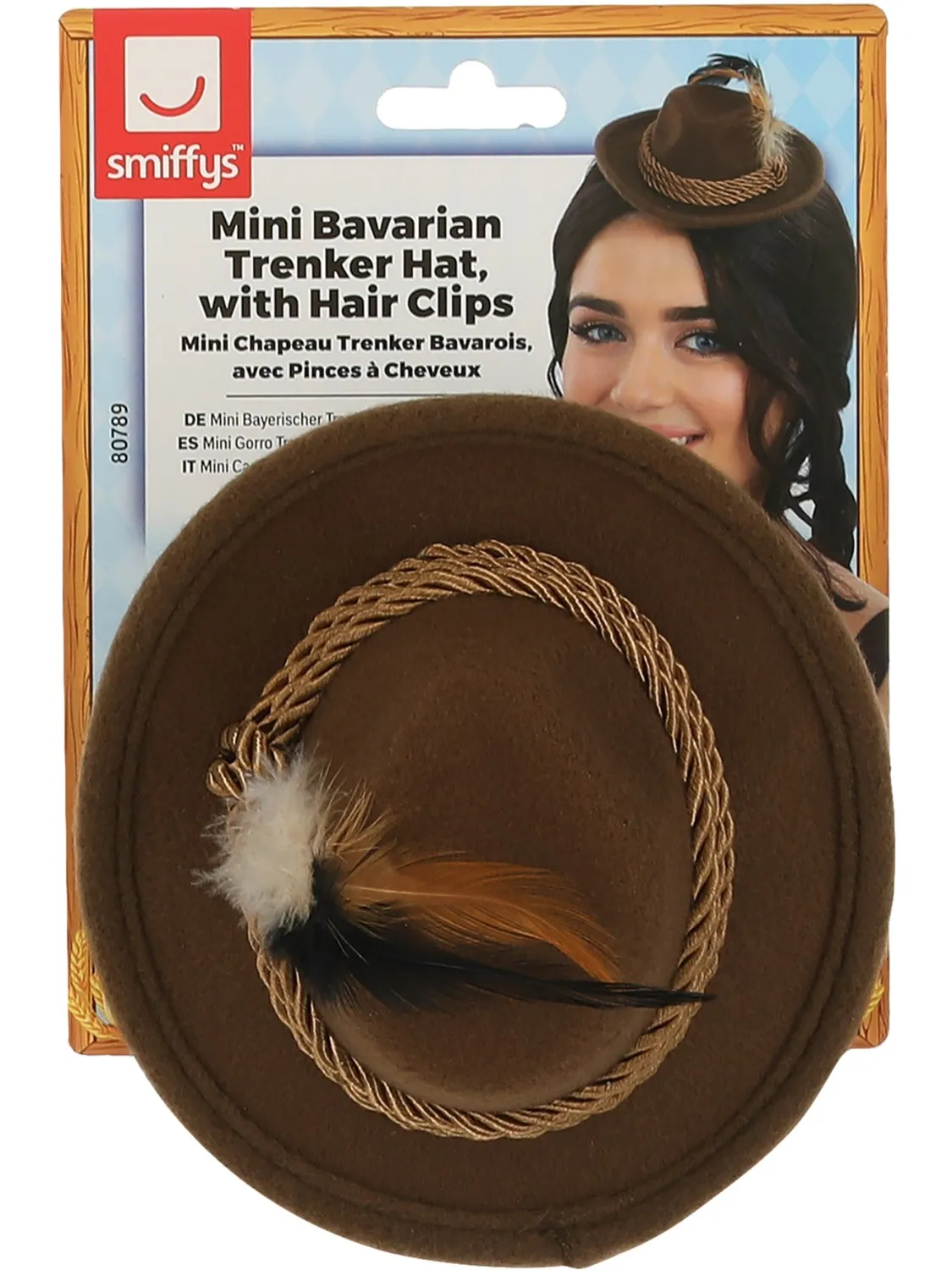 Smiffys Mini Bavarian Trenker cappello marrone con piuma