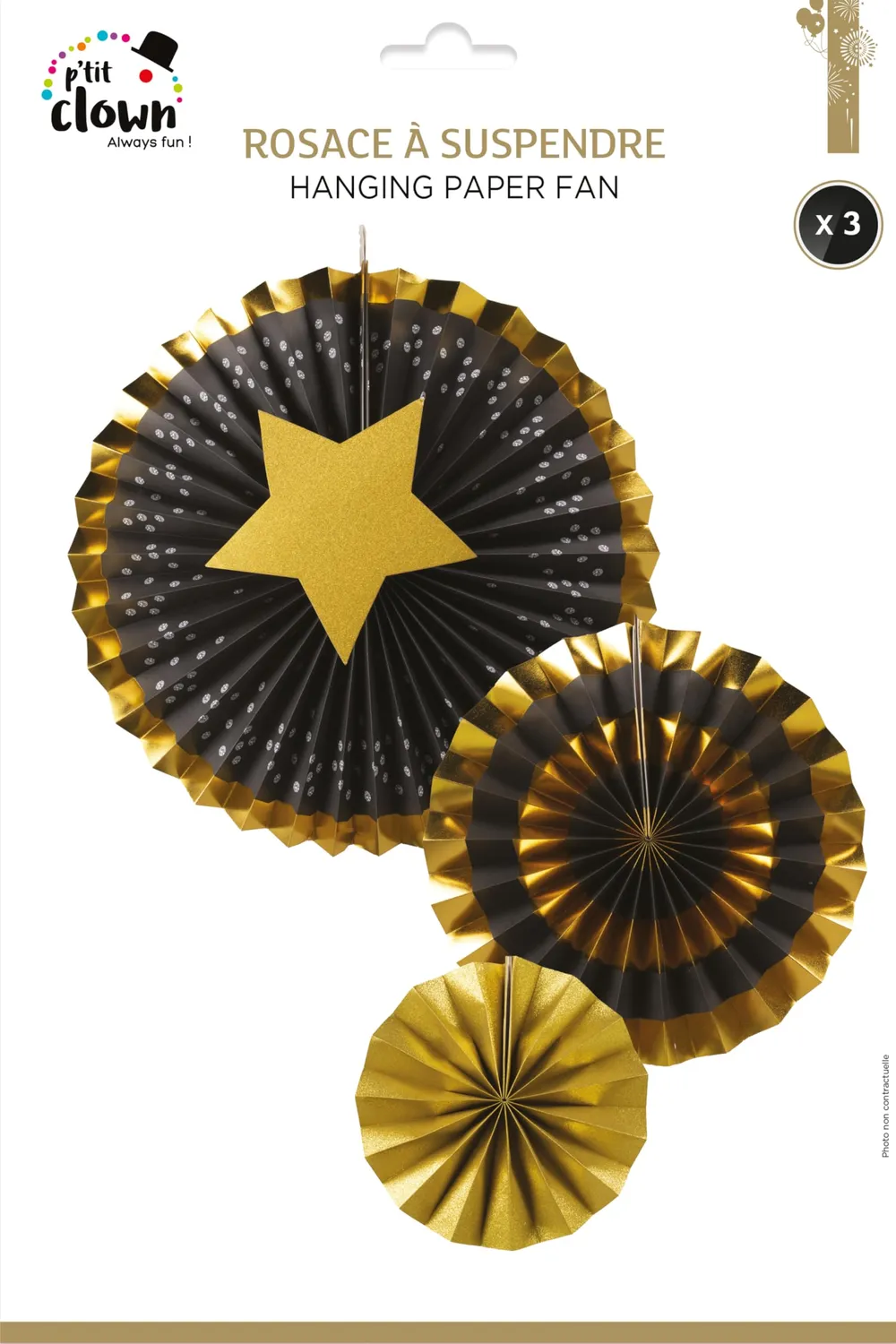 P'tit Clown re22844 set 3 rosette decorazione nero oro