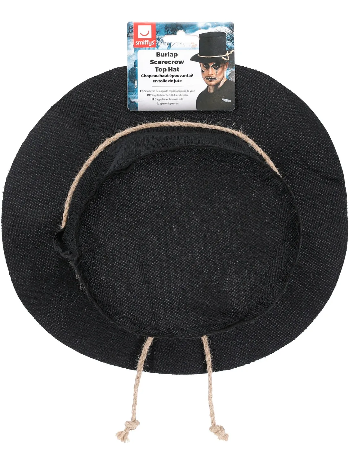 Smiffys Burlap Scarecrow cappello cilindro nero iuta