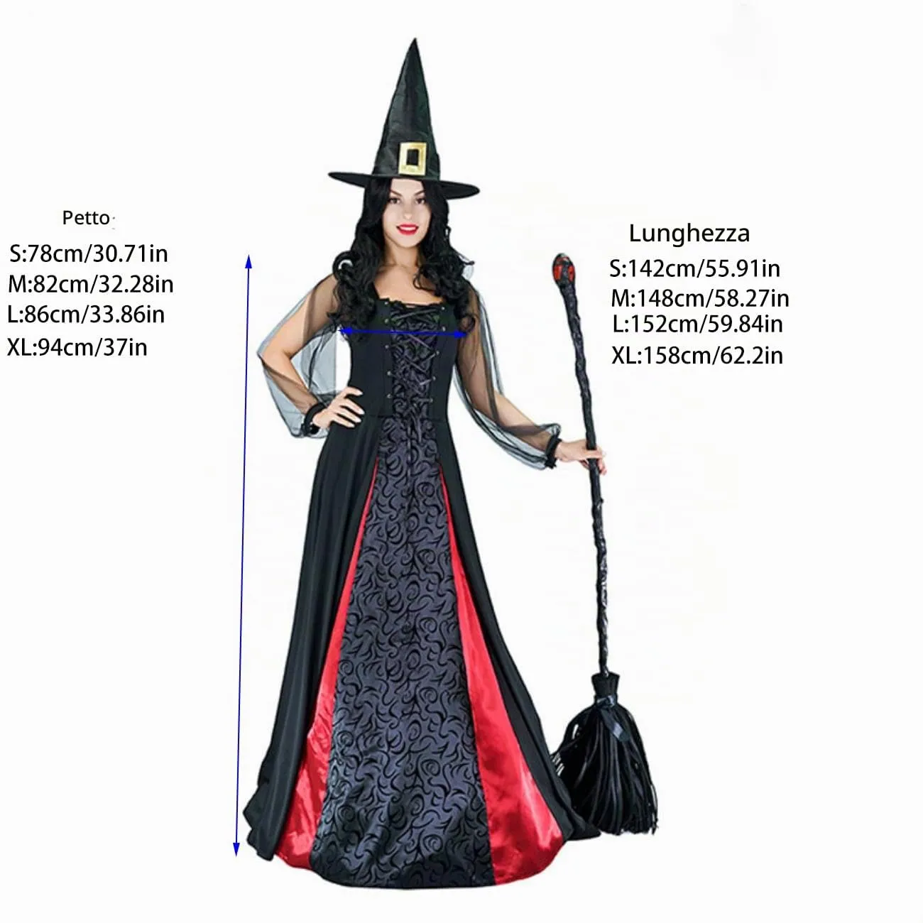 SEA HARE Costume Strega Donna S Vestito con Cappello Nero