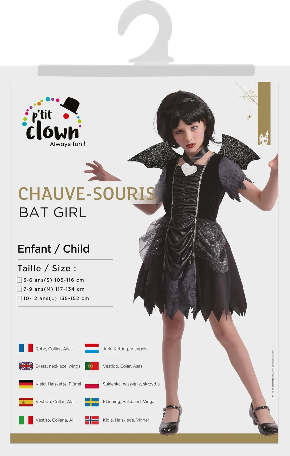 P'tit Clown costume pipistrello bambina 5-6 anni con ali
