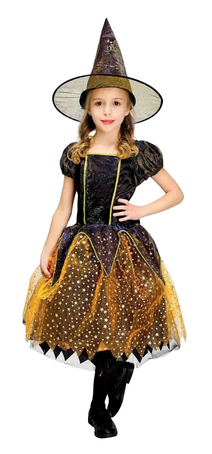 P'tit Clown costume strega bambina oro con cappello