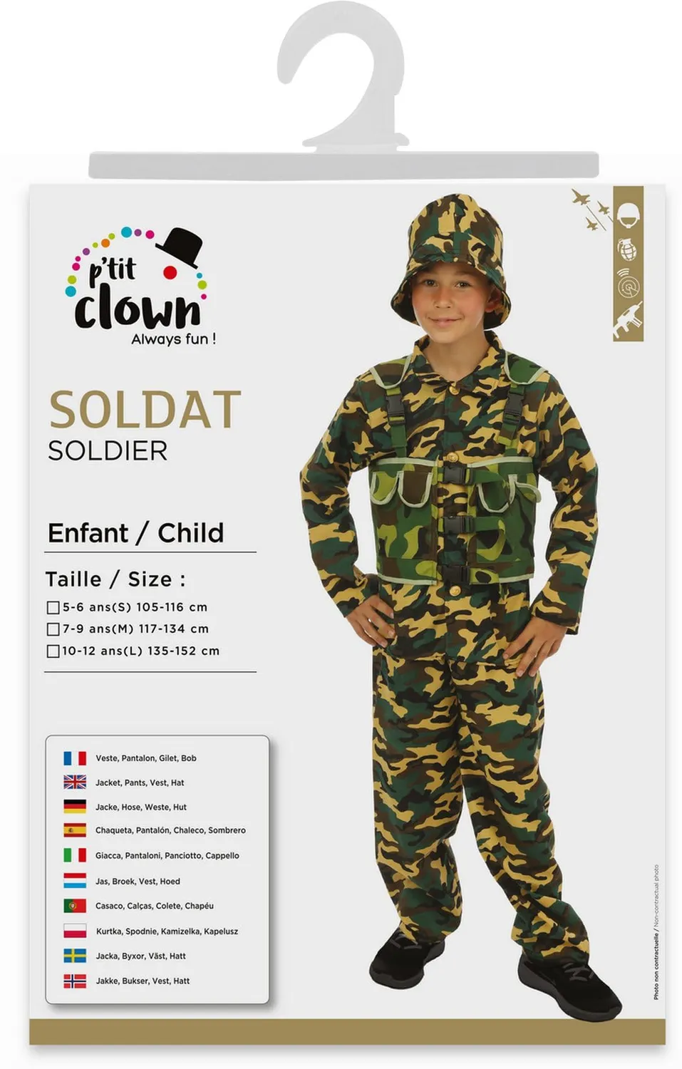 P'tit Clown Soldato costume bambino mimetico 10-12 anni