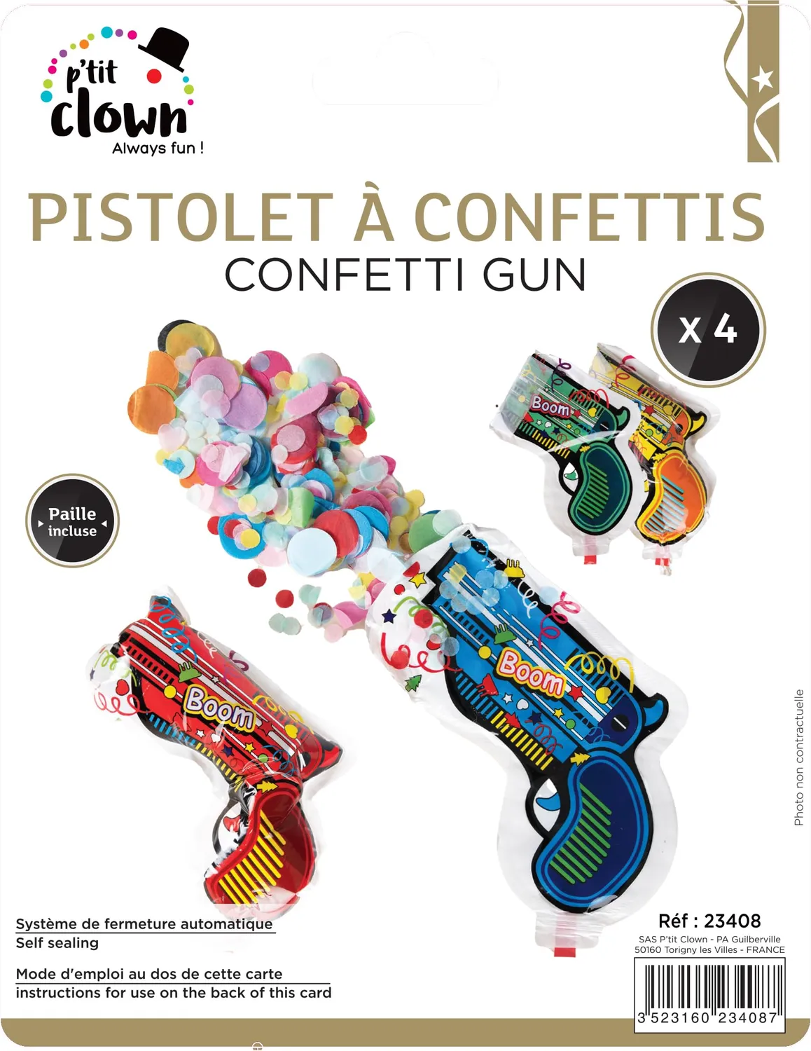 P'tit Clown 23408 Pistola coriandoli 4 pezzi