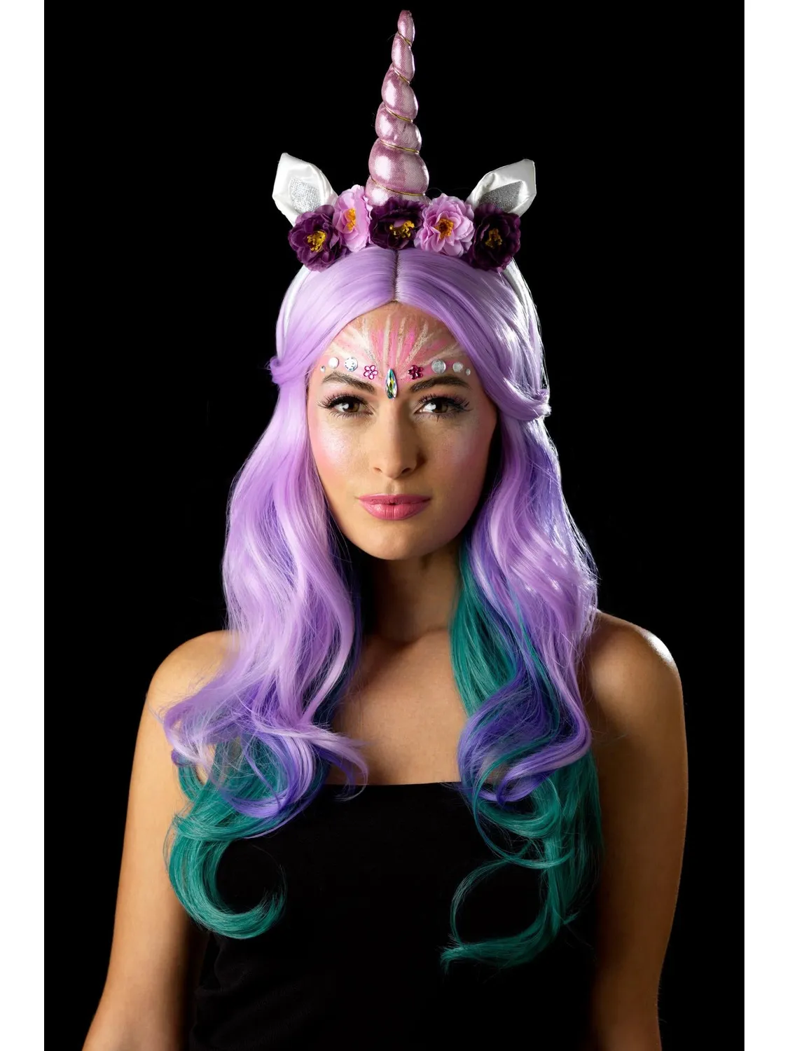 Smiffys Unicorn kit trucco aqua glitter gemme viso