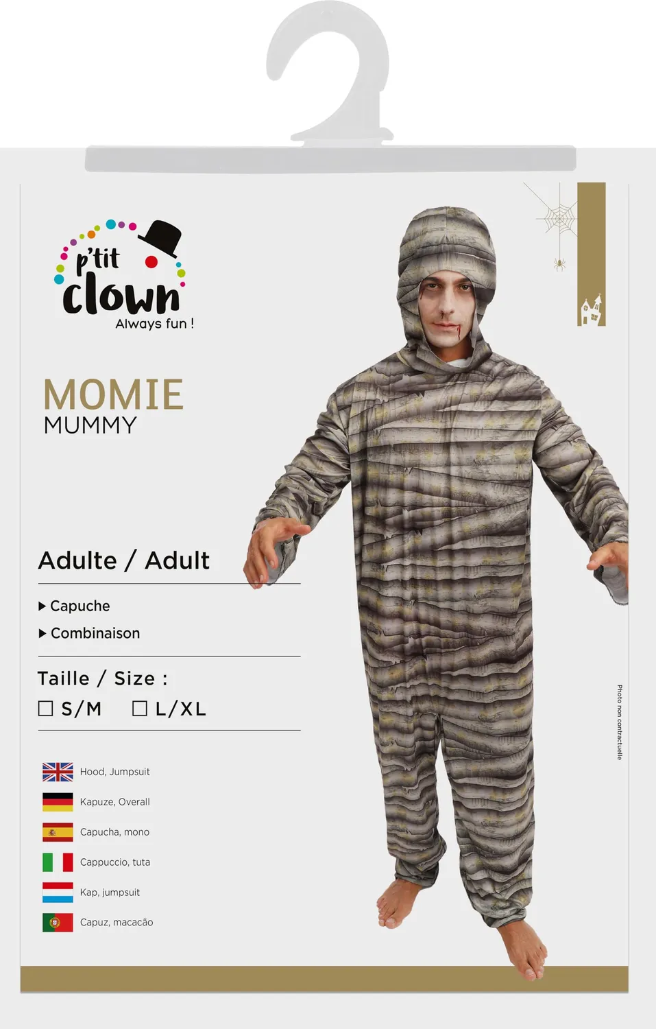 P'tit Clown Costume Mummia Adulto L-XL con Cappuccio