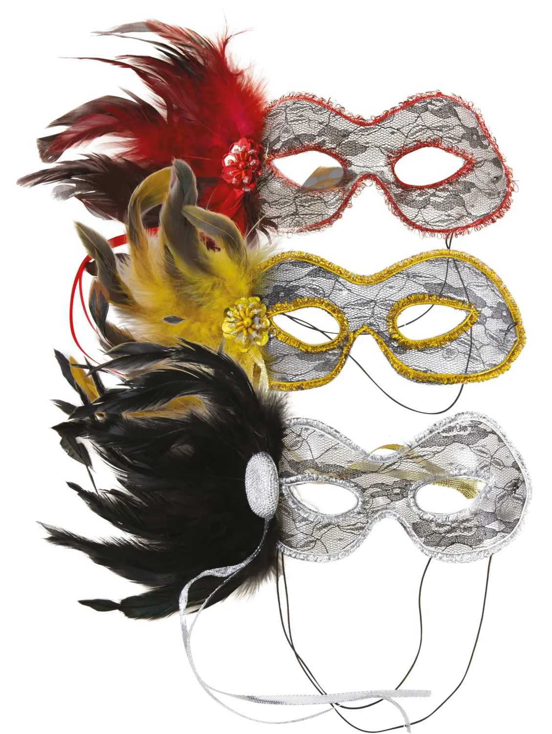 P'tit Clown maschera veneziana pizzo e piume colore casuale
