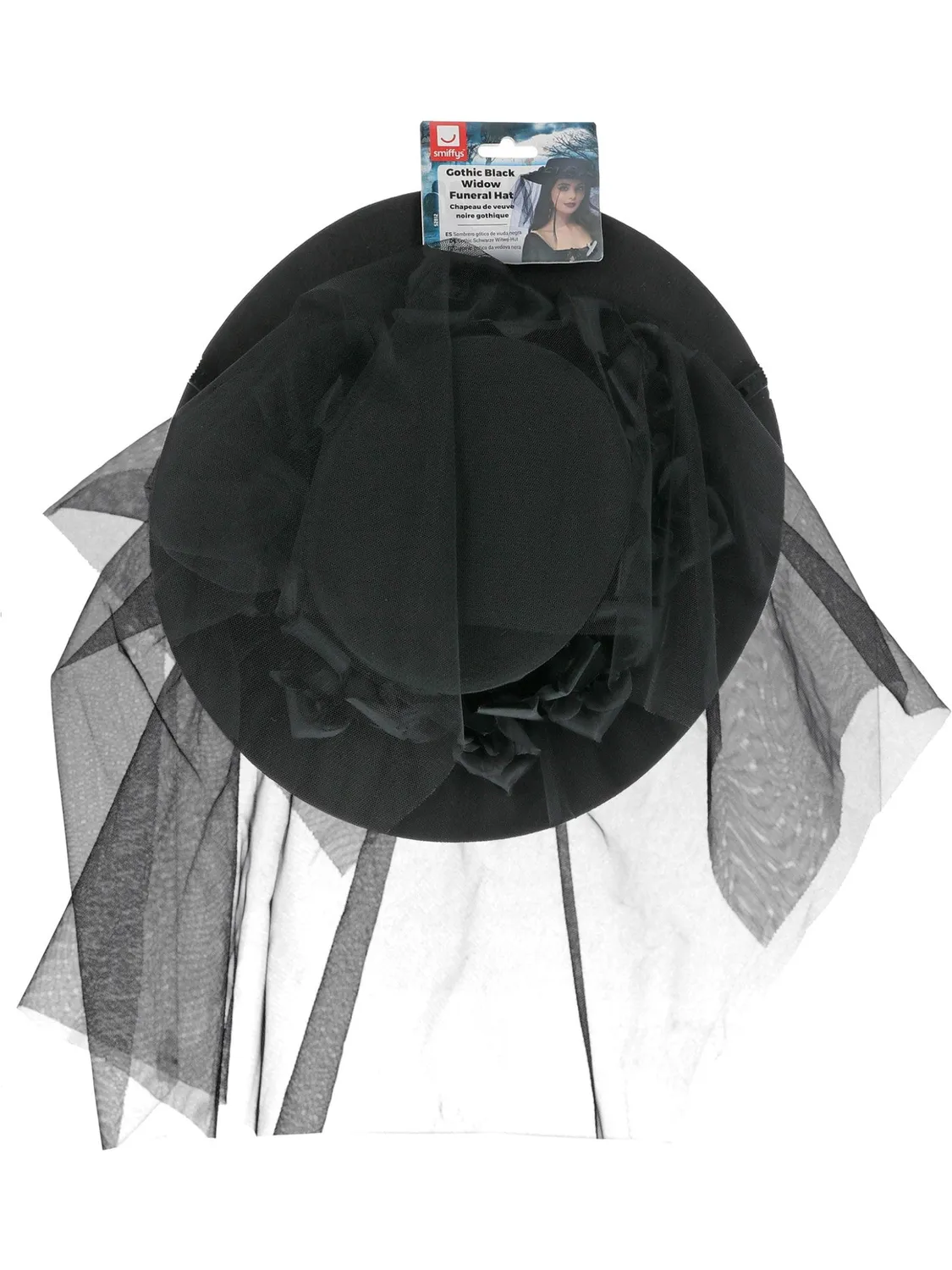 Smiffys Cappello Vedova Nera Gotico con Velo e Rose