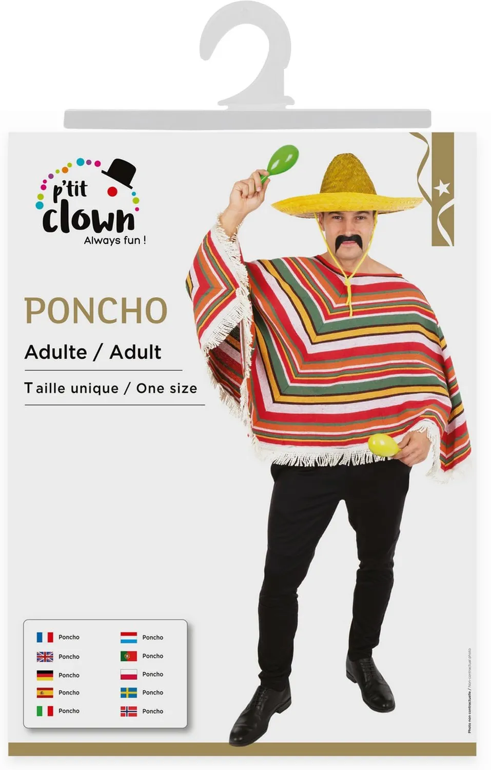 P'tit Clown 91224 poncho messicano adulto multicolore unica