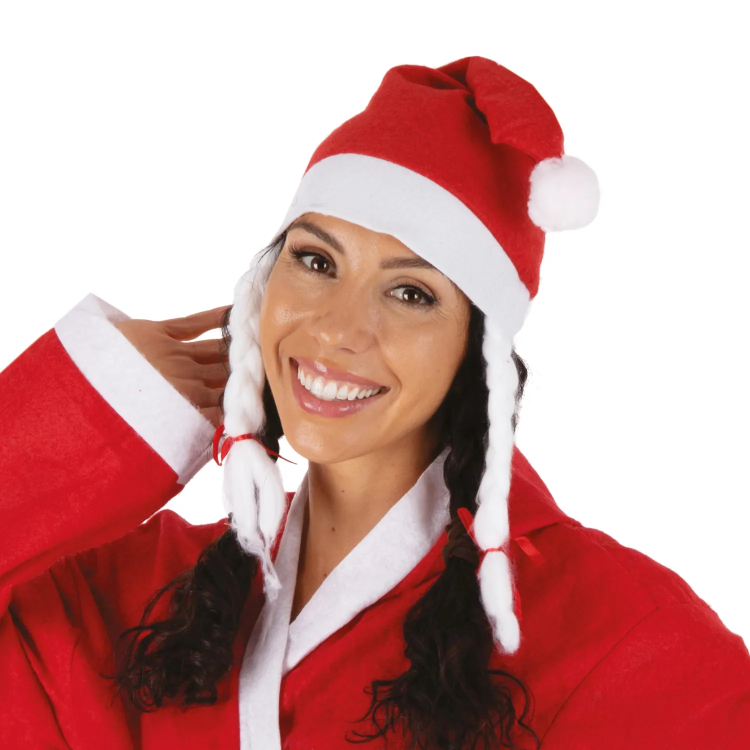 P'tit Clown cappello Mamma Natale rosso con trecce adulto